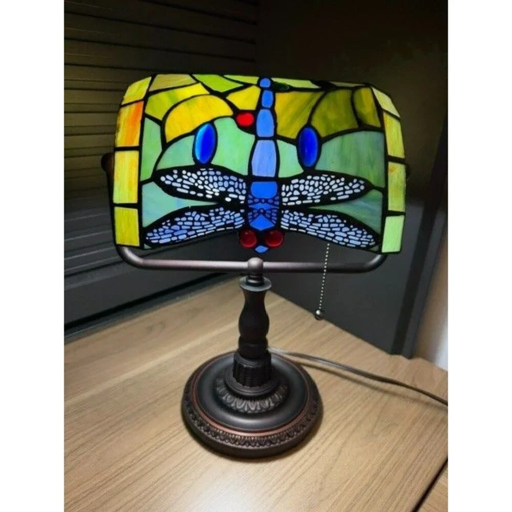 Tiffany Dragonfly Lamp Side Lamp  Colorful Glass and Metal Base NEW IN BOX